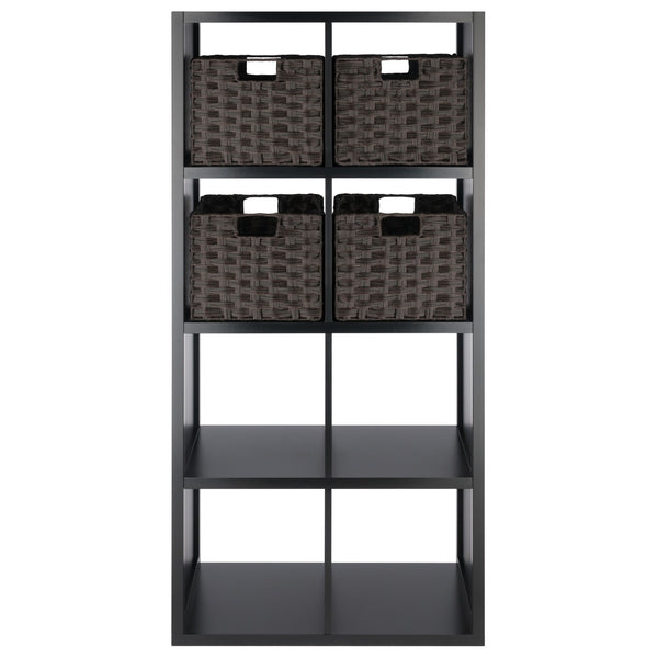 Winsome Wood Timothy 5-piece 4x2 Modern Storage Shelf With 4 Stylish Foldable Baskets For Tidy Organization Black Composite Wood 20449-winsome-wood