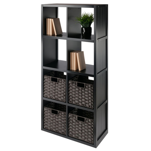 Winsome Wood Timothy 5-piece 4x2 Modern Storage Shelf With 4 Stylish Foldable Baskets For Tidy Organization Black Composite Wood 20449-winsome-wood