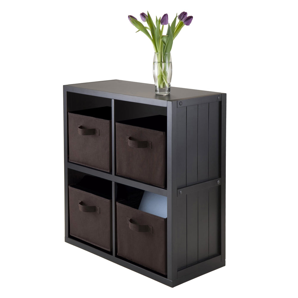 Winsome Wood Timothy 5-piece 2x2 Storage Shelf & 4 Foldable Baskets - Stylish Organization For Every Room Black Composite Wood 20452-winsome-wood
