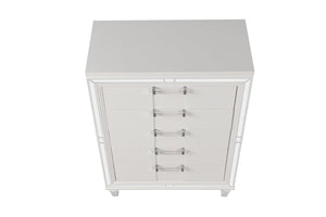 English Elm Genoa Five Drawer Chest Art Deco White Lacquer Mirror Trim Chrome Bedroom Storage B078P497936