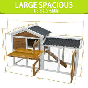 English Elm 58" Fir Wood Rabbit Hutch Waterproof Roof Galvanized Tray Small Pet Enclosure W1431P341314