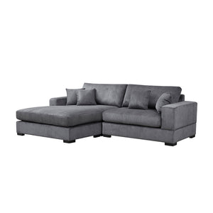English Elm Mid Century Modern 3 Seater Sectional Sofa with Reversible Chaise and Accent Pillows Grey W876S00347