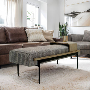 English Elm Cocktail Upholstered Ottoman with Red Oak Slide Tray, Square Accent Bench, Multi Fabric, No Assembly Needed B035P265995