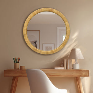 English Elm 36" Woven Rattan Round Wall Mirror Bohemian Organic Texture for Living Room or Entryway B035P437550