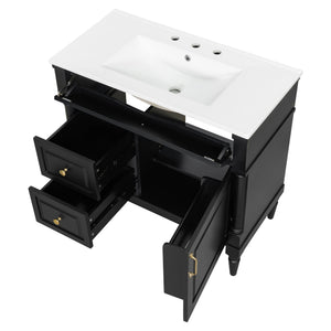English Elm 36" Bathroom Vanity With Elegant Ceramic Sink, Adjustable Storage, And Sleek Black Finish For Modern Style N725P356064B