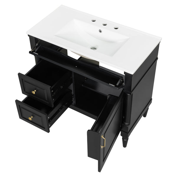 English Elm 36" Bathroom Vanity With Elegant Ceramic Sink, Adjustable Storage, And Sleek Black Finish For Modern Style N725P356064B