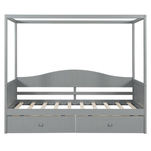 English Elm Twin Canopy Daybed with Pull Out Trundle Pinewood Frame for Kids or Guest Rooms N708P373435E