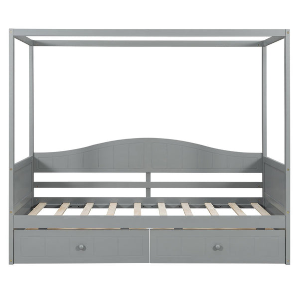 English Elm Twin Canopy Daybed with Pull Out Trundle Pinewood Frame for Kids or Guest Rooms N708P373435E