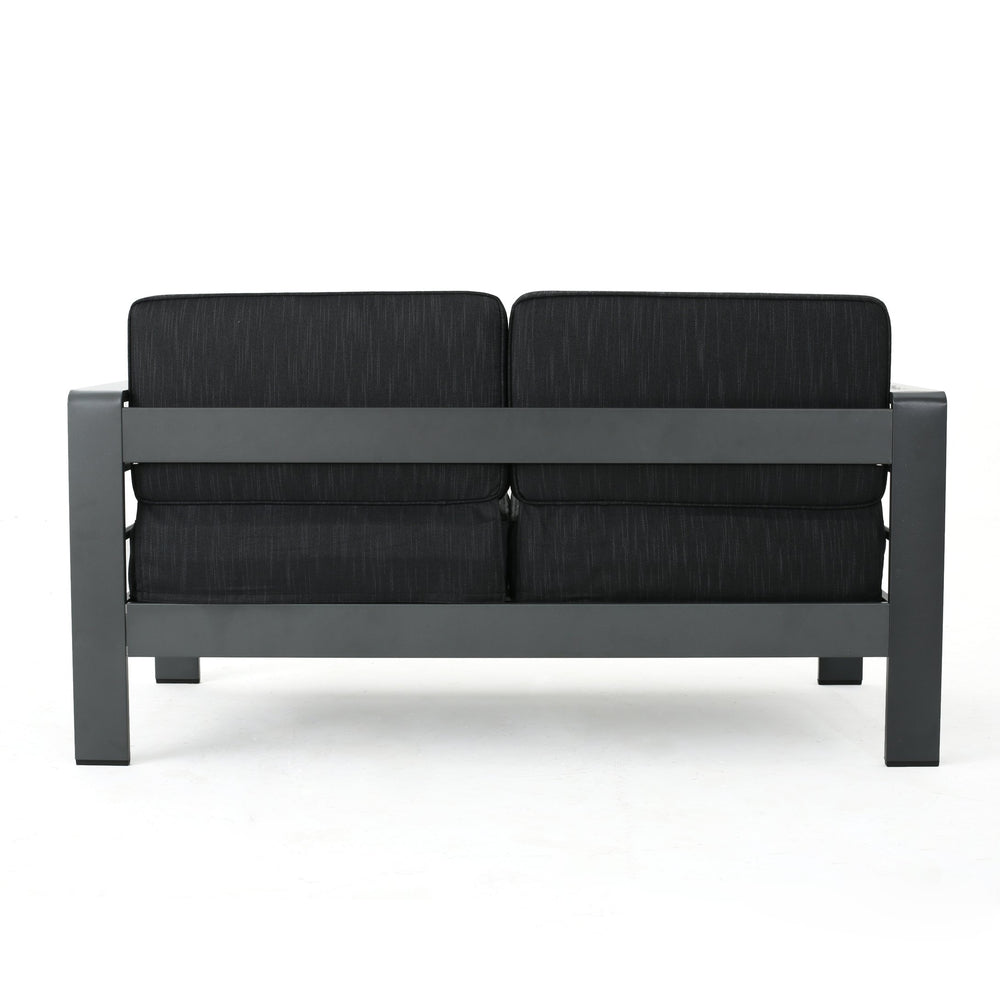 English Elm Christopher Knight Home® - CAPE Coastal Aluminum Outdoor 4-Piece Chat Set with Tempered Glass Table, Ergonomic Comfort and Space-Saving Style Gray CAPECORAL4PCSG