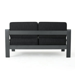 English Elm Christopher Knight Home® - CAPE Coastal Aluminum Outdoor 4-Piece Chat Set with Tempered Glass Table, Ergonomic Comfort and Space-Saving Style Gray CAPECORAL4PCSG