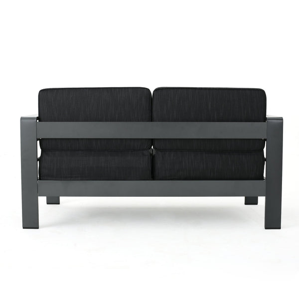 English Elm Christopher Knight Home® - CAPE Coastal Aluminum Outdoor 4-Piece Chat Set with Tempered Glass Table, Ergonomic Comfort and Space-Saving Style Gray CAPECORAL4PCSG