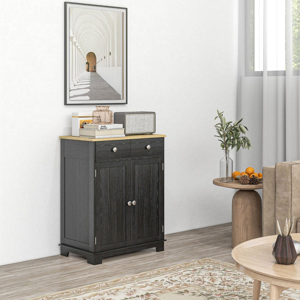 English Elm Homcom Rustic Brown Sideboard Rubberwood Top Buffet with Drawers Adjustable Shelf W2225P229274