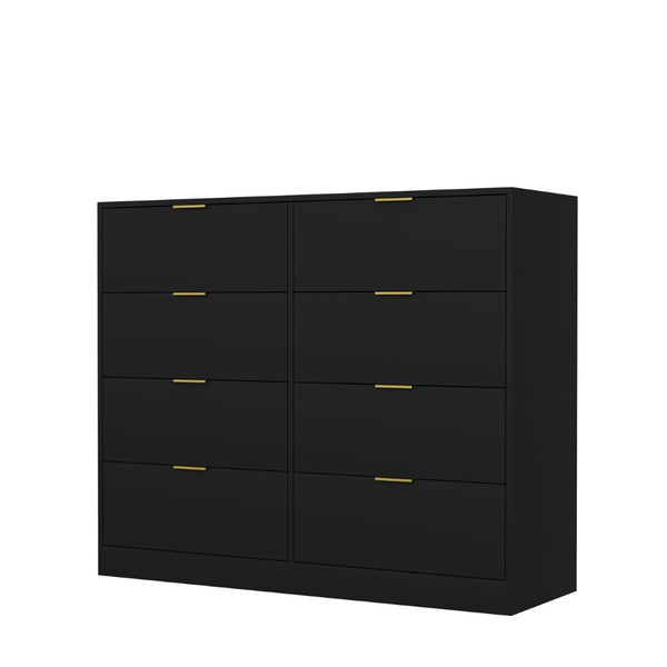 English Elm 8 Drawer Tall Chest Slim Particleboard Build Smooth Gliding Storage for Bedroom Closet Black W409S00027