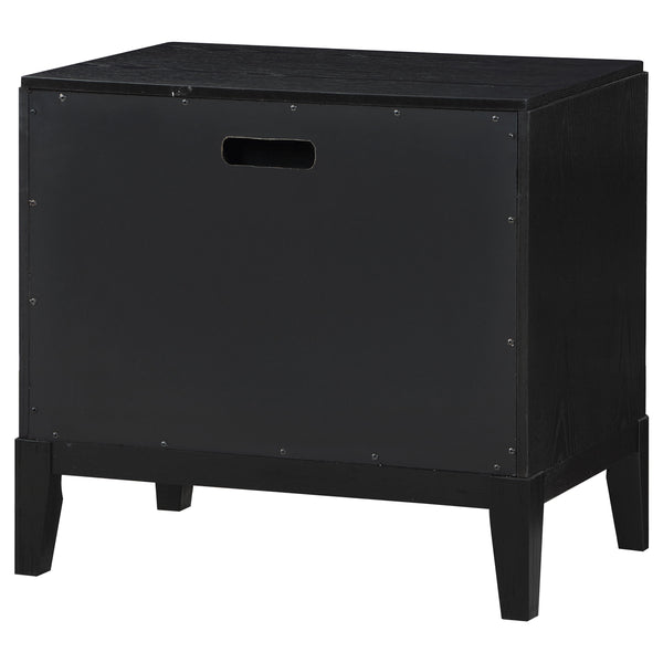 English Elm Mason Black 2-Drawer Nightstand with Fluted Drawer Fronts, Wire-Brushed Finish & Gold Handles — Elegant Bedroom Accent B062P299892
