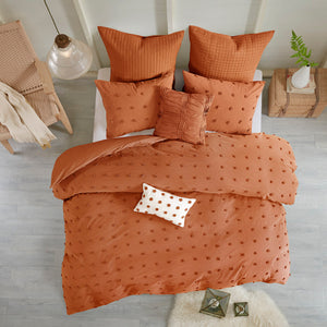 JLA Home Urban Habitat - Cotton Brooklyn Cotton Jacquard Duvet Cover Set with Tufted Chenille Dots, Quilted Euro Shams and Pillows Rust UH12-2498