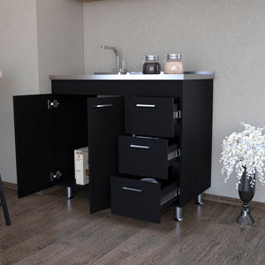 English Elm Utility Sink Cabinet with Enclosed Storage in Matte Black for Modern Kitchen Spaces B092S00269