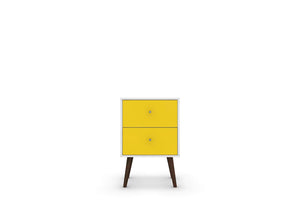 Manhattan Comfort Liberty Mid-Century Modern Nightstand White and Yellow 204AMC63
