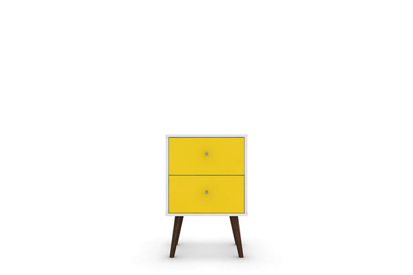 Manhattan Comfort Liberty Mid-Century Modern Nightstand White and Yellow 204AMC63