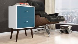Manhattan Comfort Liberty Mid-Century Modern Nightstand White and Aqua Blue 204AMC64