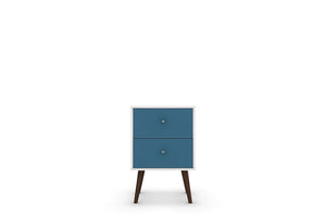 Manhattan Comfort Liberty Mid-Century Modern Nightstand White and Aqua Blue 204AMC64