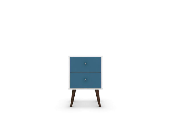 Manhattan Comfort Liberty Mid-Century Modern Nightstand White and Aqua Blue 204AMC64