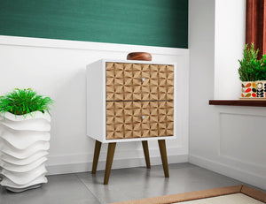 Manhattan Comfort Liberty Mid-Century Modern Nightstand White and 3D Brown Prints 204AMC67