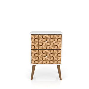 Manhattan Comfort Liberty Mid-Century Modern Nightstand White and 3D Brown Prints 204AMC67