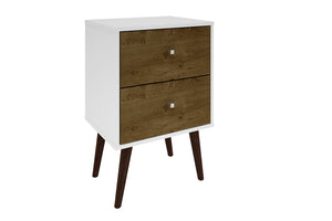 Manhattan Comfort Liberty Mid-Century Modern Nightstand White and Rustic Brown 204AMC69