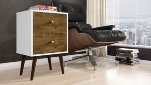 Manhattan Comfort Liberty Mid-Century Modern Nightstand White and Rustic Brown 204AMC69