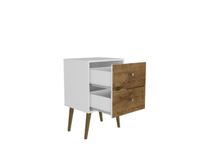 Manhattan Comfort Liberty Mid-Century Modern Nightstand White and Rustic Brown 204AMC69