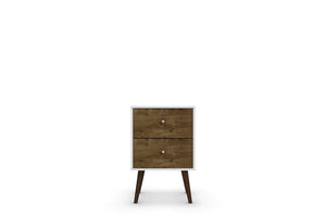 Manhattan Comfort Liberty Mid-Century Modern Nightstand White and Rustic Brown 204AMC69