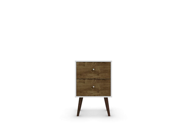 Manhattan Comfort Liberty Mid-Century Modern Nightstand White and Rustic Brown 204AMC69