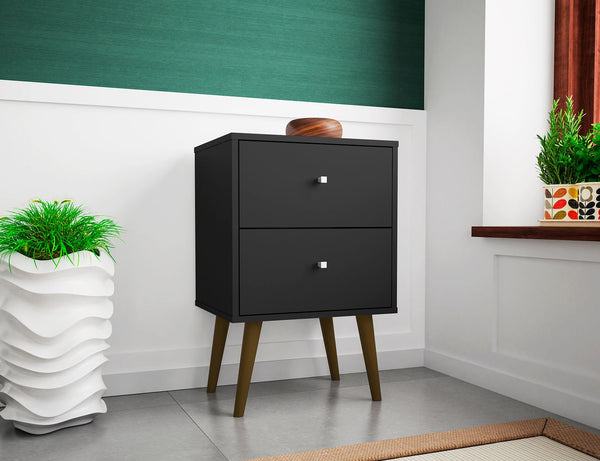 Manhattan Comfort Liberty Mid-Century Modern Nightstand Black 204AMC8