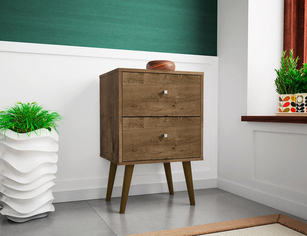 Manhattan Comfort Liberty Mid-Century Modern Nightstand Rustic Brown 204AMC9