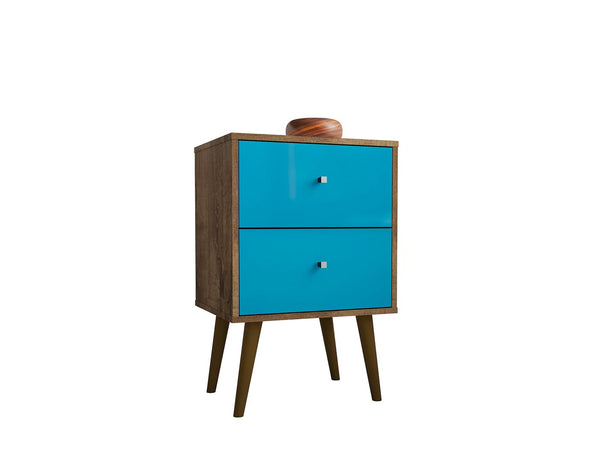 Manhattan Comfort Liberty Mid-Century Modern Nightstand Rustic Brown and Aqua Blue 204AMC93