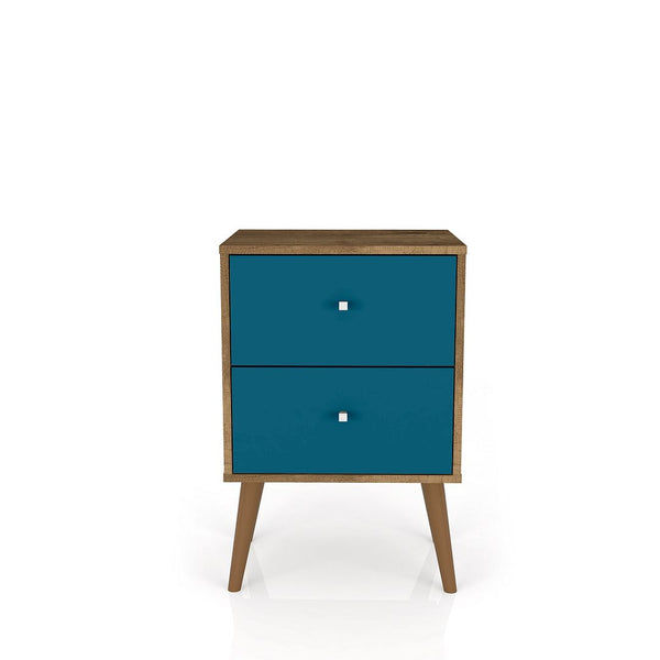 Manhattan Comfort Liberty Mid-Century Modern Nightstand Rustic Brown and Aqua Blue 204AMC93