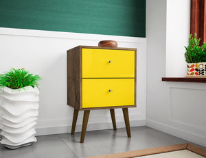 Manhattan Comfort Liberty Mid-Century Modern Nightstand Rustic Brown and Yellow 204AMC94