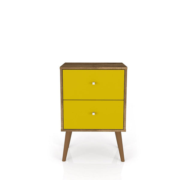 Manhattan Comfort Liberty Mid-Century Modern Nightstand Rustic Brown and Yellow 204AMC94