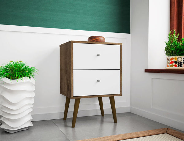 Manhattan Comfort Liberty Mid-Century Modern Nightstand Rustic Brown and White 204AMC96