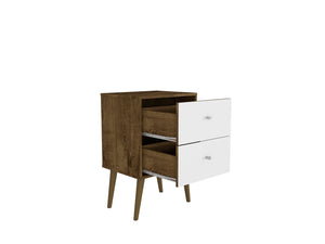 Manhattan Comfort Liberty Mid-Century Modern Nightstand Rustic Brown and White 204AMC96