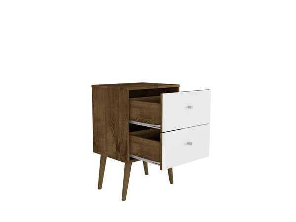 Manhattan Comfort Liberty Mid-Century Modern Nightstand Rustic Brown and White 204AMC96