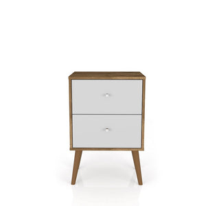 Manhattan Comfort Liberty Mid-Century Modern Nightstand Rustic Brown and White 204AMC96