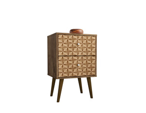 Manhattan Comfort Liberty Mid-Century Modern Nightstand Rustic Brown and 3D Brown Prints 204AMC97