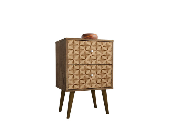 Manhattan Comfort Liberty Mid-Century Modern Nightstand Rustic Brown and 3D Brown Prints 204AMC97