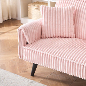 English Elm Minimalist Corduroy Reclining Sofa with Convertible Flat Sleeper and Cup Holder Pink W3356P421779
