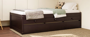 English Elm Twin Triple Metal Bunk Bed Matte Powder Coated Frame with Full Safety Guardrails Espresso W1580S00386
