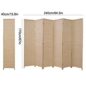 English Elm 6 Panel Bamboo Room Divider Folding Screen, Natural Eco-Friendly Privacy Partition for Home Decor W3198P300363