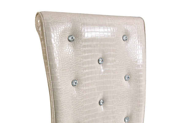 English Elm A Set of 2 Crystal Button Faux Leather Dining Chairs with Embossed Croc Texture Beige,Silver W3226P344041