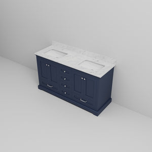 English Elm Navy Blue Double Bath Vanity With Carrara Marble Top - Elegant Storage Solution For Your Bathroom B2731P258243
