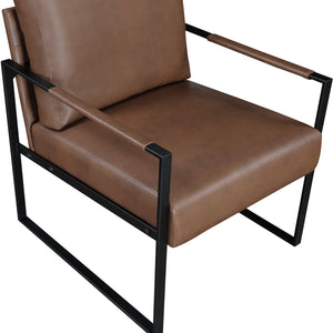 English Elm Modern Metal Accent Chair with Faux Leather Upholstery, Minimalist Frame, Comfortable Seat for Living Room Decor Brown 27 L x 10 W x 23.5 H B011P255743